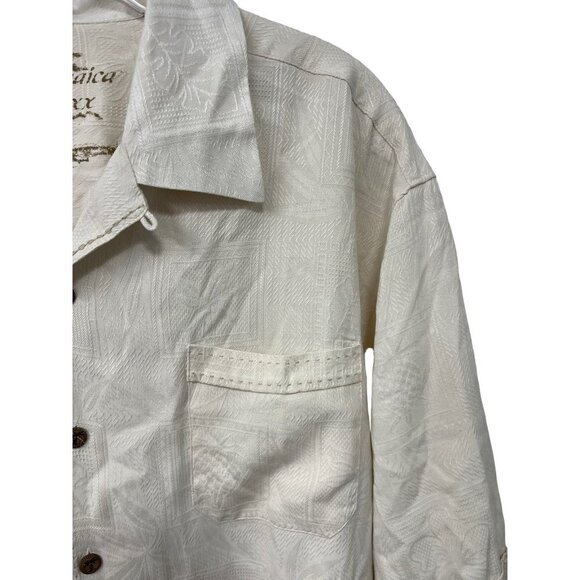 Jamaica Jaxx Shirt Adult Medium Beige Tan Button Up Casual Hawaiian Silk Men’s L - Picture 6 of 7